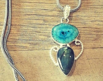Sterling Silver Labradorite Necklace | Solar Quartz | Handmade Chain | Pendant | Gifts For Her | Boho | Blue | Natural Stone | Native | Love