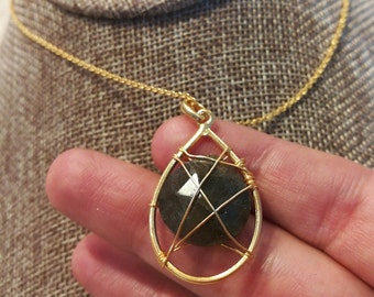 22k Gold Labradorite Necklace | Wire Wrapped | Grey | Wicca | Gifts For Her | Unique | Handmade | Boho | Anniversary | keepsake | Love