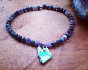 Abalone Chip & Amethyst Keepsake Necklace | February Birthday | Handmade | Gifts For Her | Birthday | Purple | California Beach | Love