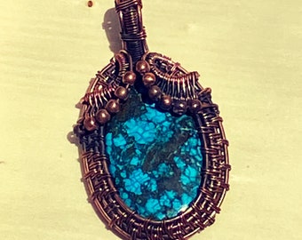 Turquoise Copper Wire Wrap Pendant