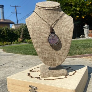 Copper Amethyst Necklace Wire Wrapped Jewelry Gift For Her Boho Gypsy Cabochon Handmade Metal Weaving Birthday Anniversary image 4