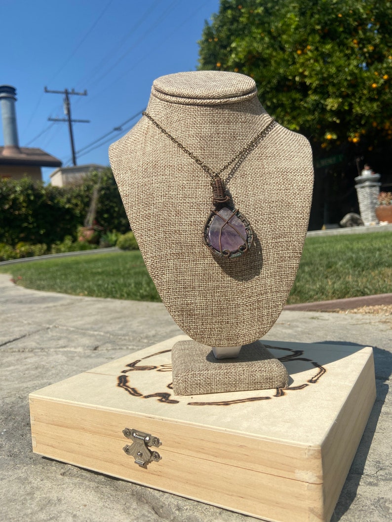 Copper Amethyst Necklace Wire Wrapped Jewelry Gift For Her Boho Gypsy Cabochon Handmade Metal Weaving Birthday Anniversary image 4