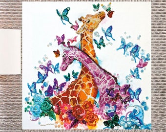 Bead Embroidery Kit - Beaded Spotty Giraffes, Giraffe Embroidery