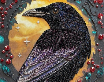 Bead Embroidery Kit - Black Raven, Black Bird Embroidery