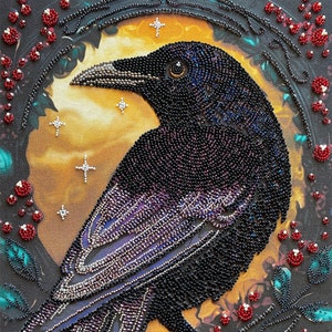 Bead Embroidery Kit - Black Raven, Black Bird Embroidery