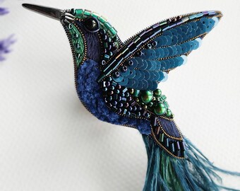 Broche oiseau perlée - broche colibri, bijoux oiseau