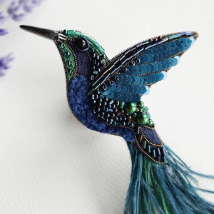 Beaded bird brooch - colibri brooch, bird jewelry