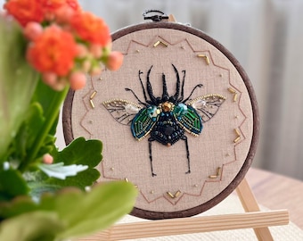 Scarab embroidery, scarab beetle, bead embroidery kit