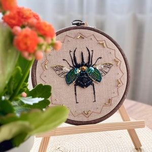 Scarab embroidery, scarab beetle, bead embroidery kit image 1