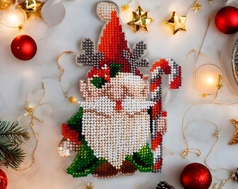 DIY gnome beaded toy, gnome bead embroidery kit, Christmas gnome