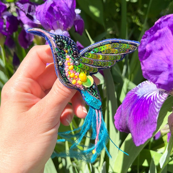 Beaded Brooch Kit, Hummingbird Brooch, Beadwork Embroidery