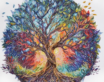 Cross Stitch Kit - Tree Embroidery, Colorful Tree