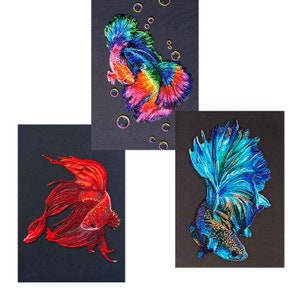 Fish embroidery kit, rainbow fish, needlepoint kit, abris art