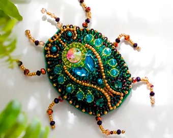 Insect brooch, bead embroidery kit, beetle embroidery