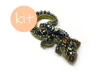 Lizard brooch, beaded lizard, bead embroidery kit