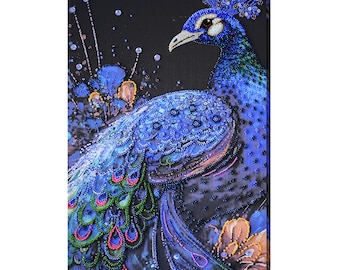 Bird Embroidery Kit, Beaded Peacock Kit - Needlepoint DIY Craft Kit