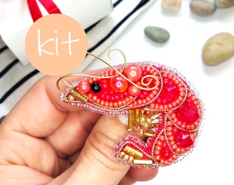 Shrimp brooch, handmade brooch, beaded brooch