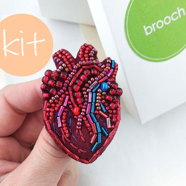 Heart brooch, beaded brooch, bead embroidery kit