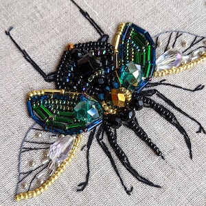 Scarab embroidery, scarab beetle, bead embroidery kit without hoop