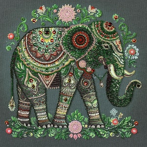 Elephant bead embroidery, elephant beaded kit, bead elephant