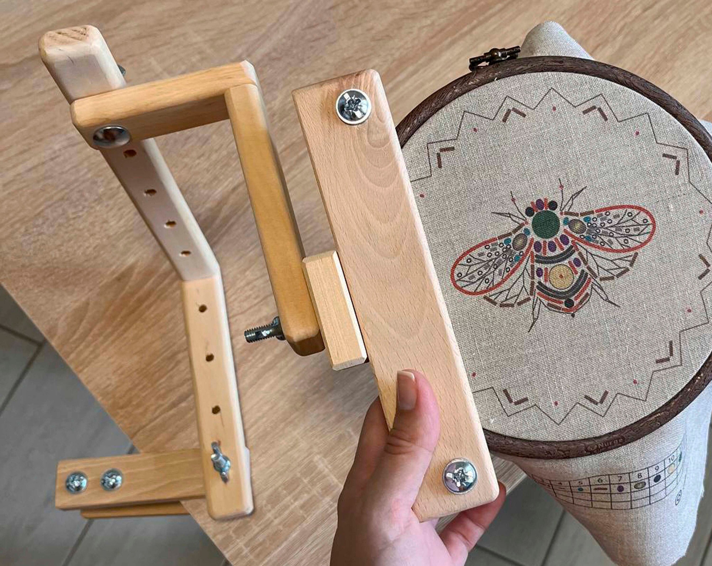 Embroidery Stand for Hoop, Wooden Table Frame Hoop Holder With