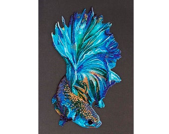 Blue fish, fish decor, craft kit embroidery