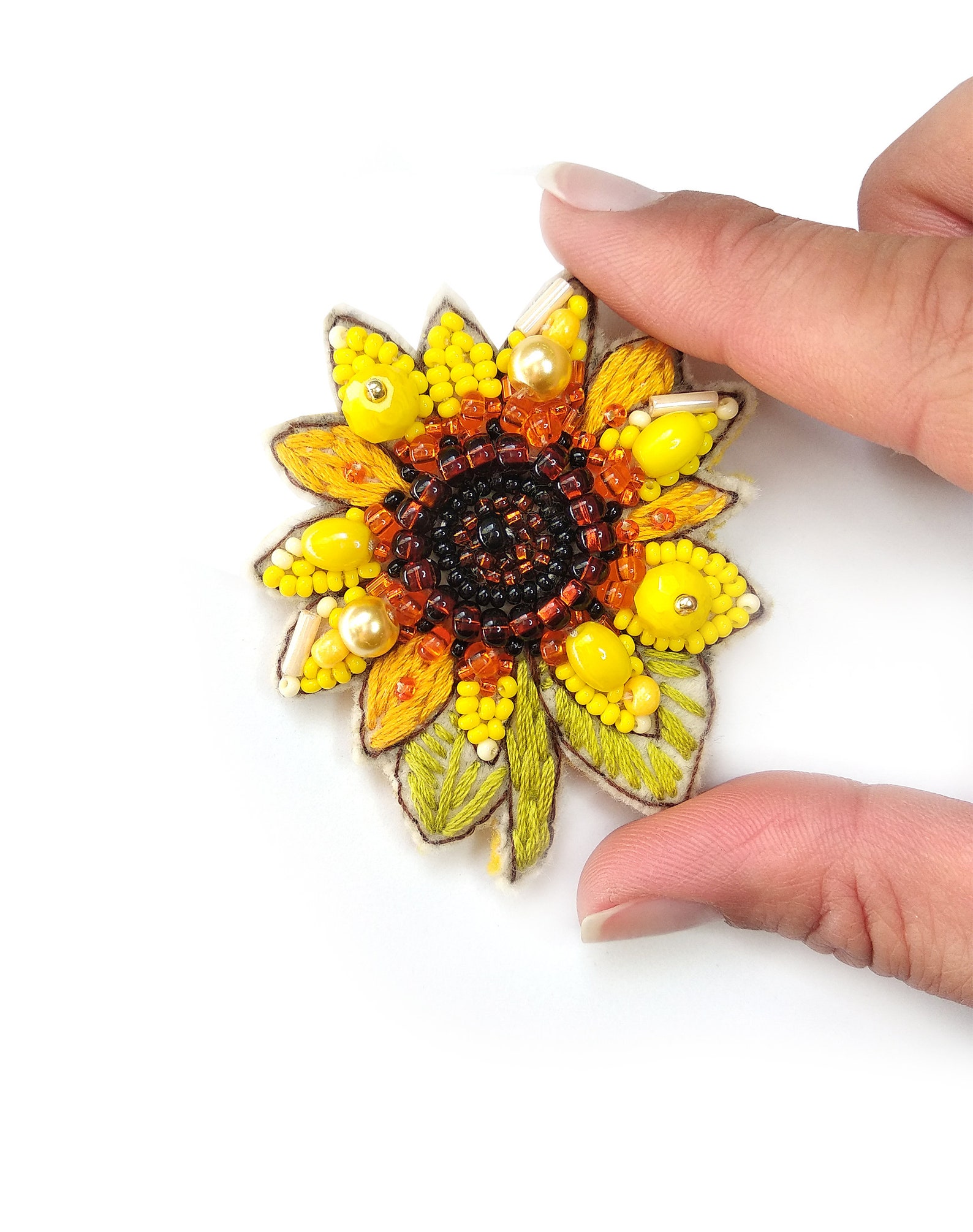 Sunflower Pin Brooch Sunflower Jewelry Felt Sunflower Bead Etsy