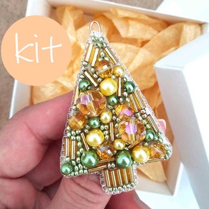 Christmas tree kit, winter brooch, bead embroidery kit