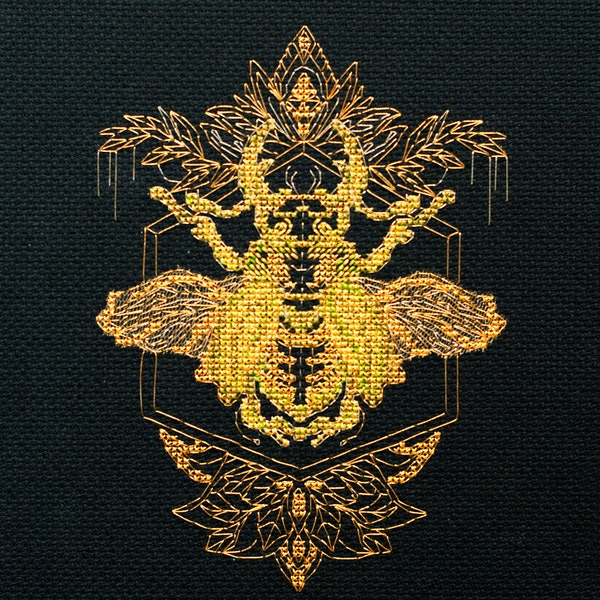 Golden beetle, DIY Cross-Stitch Kit, embroidery design