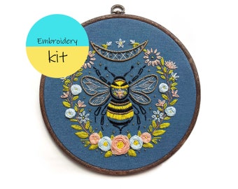 Queen bee Embroidery DIY KIT, craft kit, beetle embroidery kit