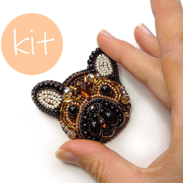 French bulldog brooch, beaded brooch, embroidery kit, pet pin