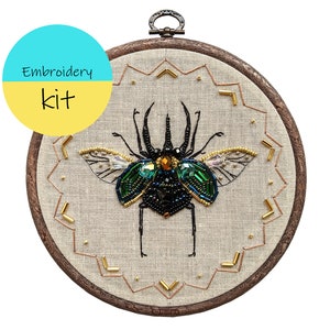 Scarab embroidery, scarab beetle, bead embroidery kit