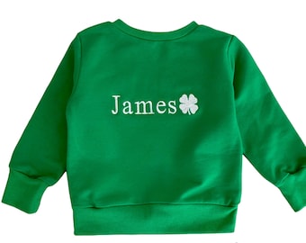 Embroidered St Patricks day sweatshirt, unisex kids custom sweatshirt, personalised name sweatshirt, green shamrock sweatshirt, Clover