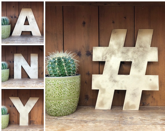 Rustic 5" or 12" gold metal alphabet letters, A-Z, 0-9, initials, house name, boho scandi lettering, bar, shop, numbers home gin Shabby chic