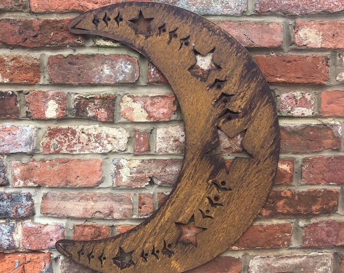 LARGE MOON rusty Metal Garden Ornament , Wall Art , garden sign , rustic garden decoration , wall decoration , fence decoration ,