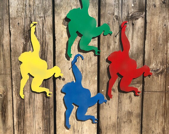 Rustic Coloured Metal HANGING MONKEY Garden Ornament Sign plaque decoration