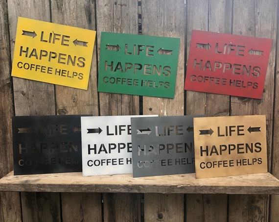 Colourful Boho Life Happens Coffee Helps Kitchen Sign rustic christmas birthday present gift for her wife mum mother lady women girlfriend