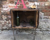 Vintage wooden Trunk Chest Rustic Industrial bedside cabinet Table Sideboard