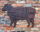 Large RUSTY METAL LAMB Sign , Metal Shop Home sign , garden Ornament Farmyard, Butchers cuts sign, Animal cuts Beef Bbq sign , kitchen sign