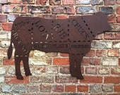 Large Rusty COW Sign Metal Shop Home Ornament Farmyard Butchers Animal cuts Beef BBQ rustic