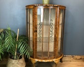 Vintage Curios Cocktail Cabinet China Display Cupboard Drinks Walnut Veneer