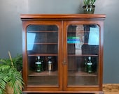 Rustic Vintage Bookcase Shelves Antique Storage Mahogany Glazed Doors Cupboard