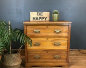 Vintage Satinwood Rustic Wooden Storage Distressed Sideboard Chest Of Drawers
