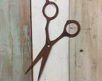 Rust Barber Scissors Open Sign Metal Shop Hairdresser