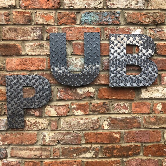 PUB INDUSTRIAL LETTERING Letters Metal Shop Home Sign Rustic Drinks Cocktails