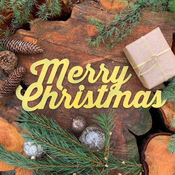 Rustic YELLOW MERRY CHRISTMAS Lettering Word Plaque Sign Metal Nordic decoration