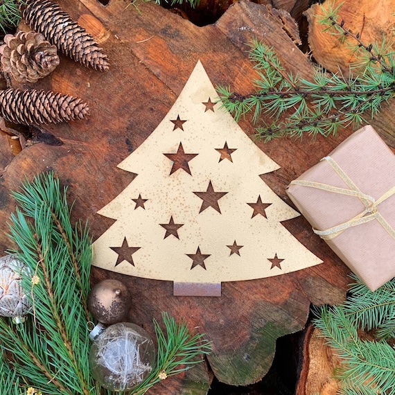 Rustic GOLD CHRISTMAS TREE Plaque Sign Metal Shop Home decoration Nordic