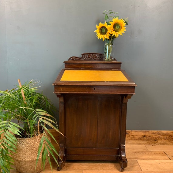 Antique Davenport Desk Sideboard Mahogany Drawers Edwardian Leather Top