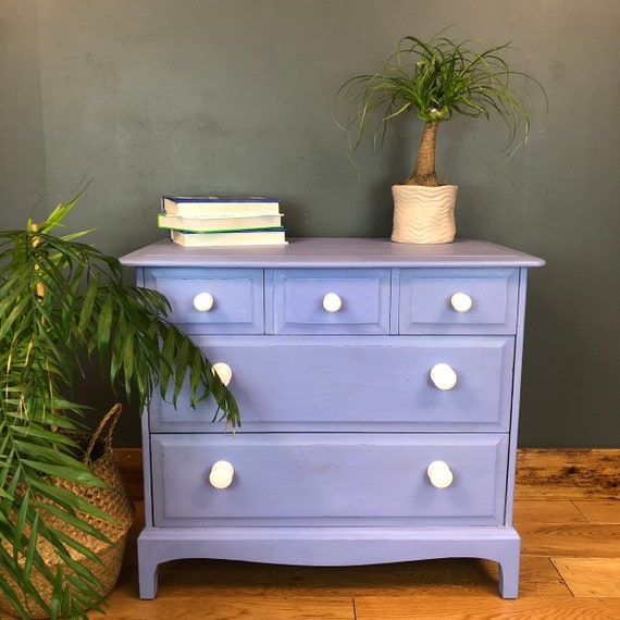 Vintage Pine Upcycled Shabby Chic Chest Of Drawers Painted Light Blue Boho