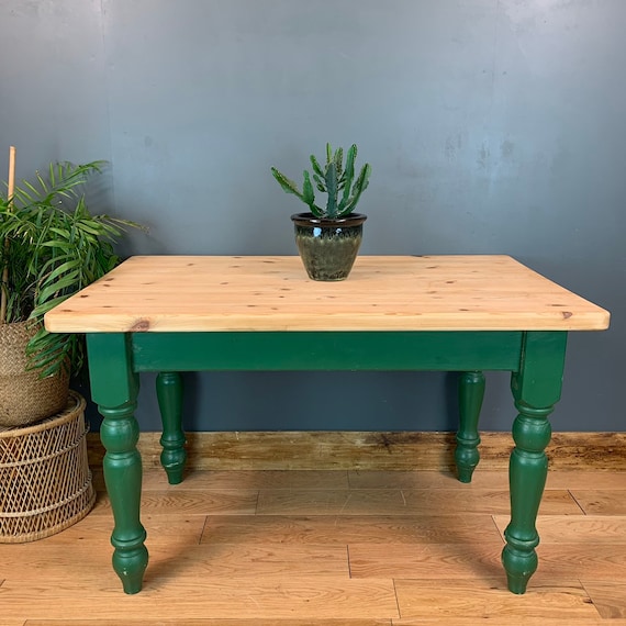 Rustic Rectangle Pine Table Farmhouse Country KItchen Dining Shabby Chic Green